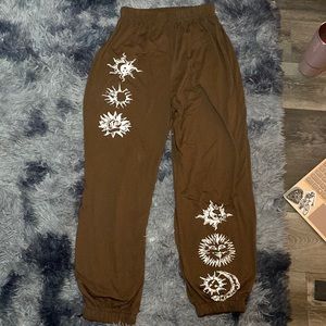 brown and white sweatpants